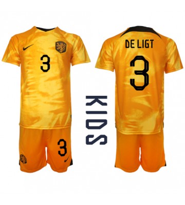 Netherlands Matthijs de Ligt #3 Replica Home Stadium Kit for Kids World Cup 2022 Short Sleeve (+ pants)